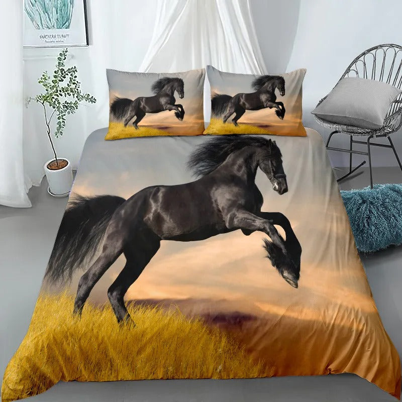 Housse de couette imprimée Cheval noir