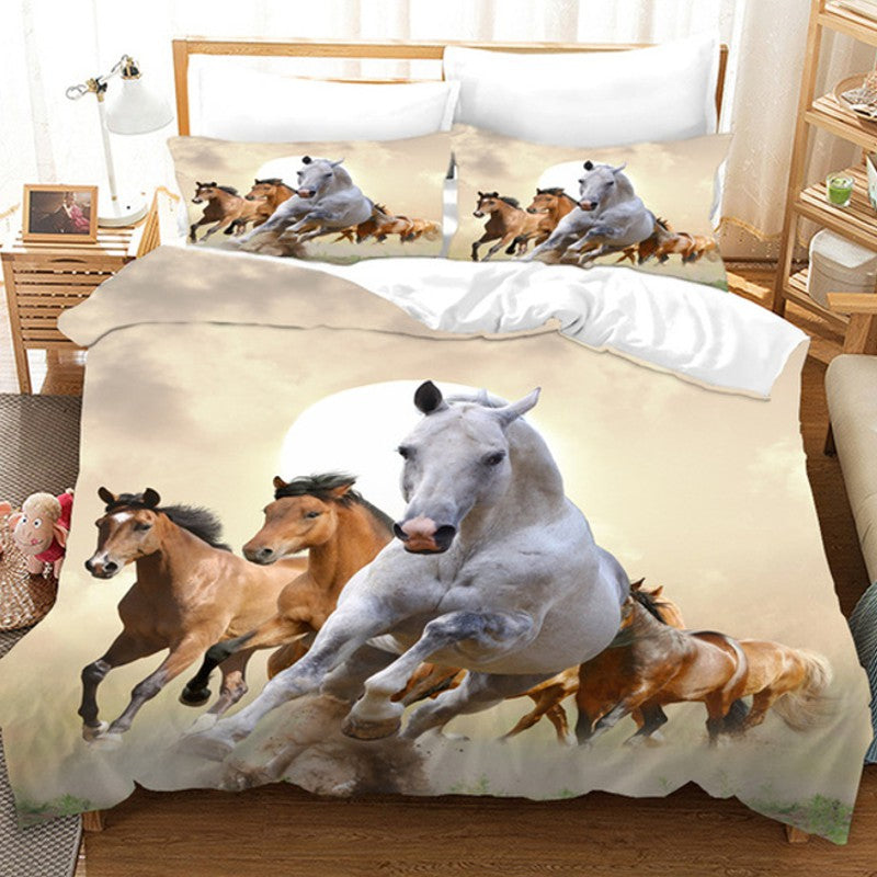 Housse de couette imprimée Chevaux au galop marron et blanc