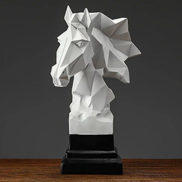 Oeuvre d'art moderne Statuette Tête de cheval en résine effet céramique