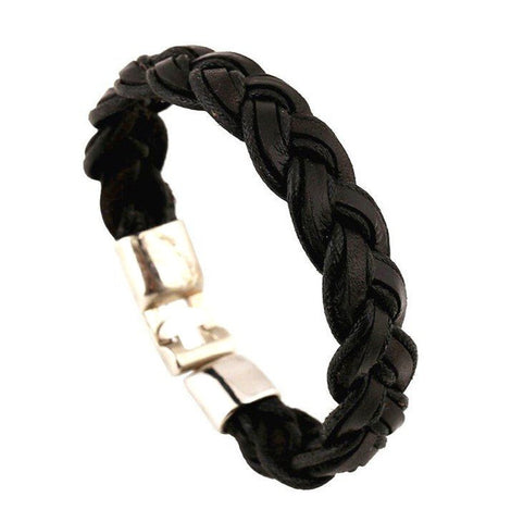 Bracelet cuir - lanières tressées & corde