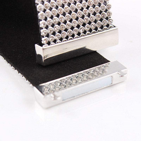 Bracelet large Cuir orné de zircon et fer à cheval