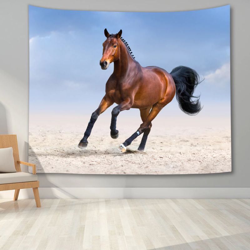 Carré décor tissu imprimés HD Cheval marron sur le sable