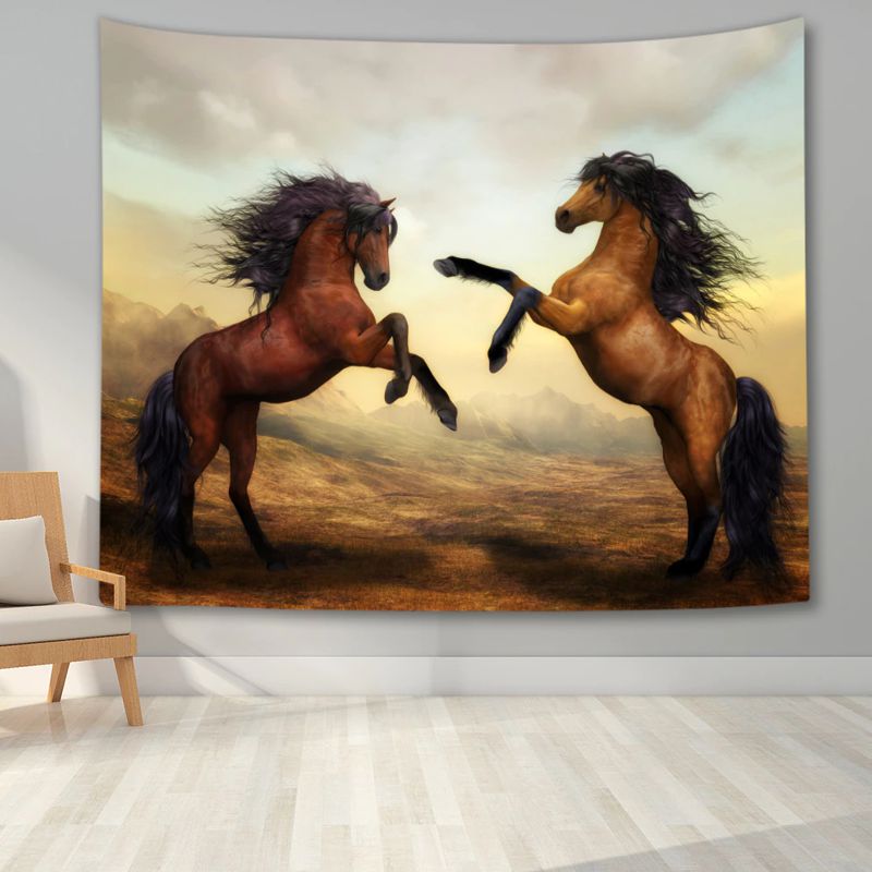 Carré décor tissu imprimés HD Chevaux marrons