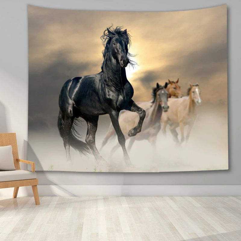 Carré décor tissu imprimés HD Chevaux sur le sable