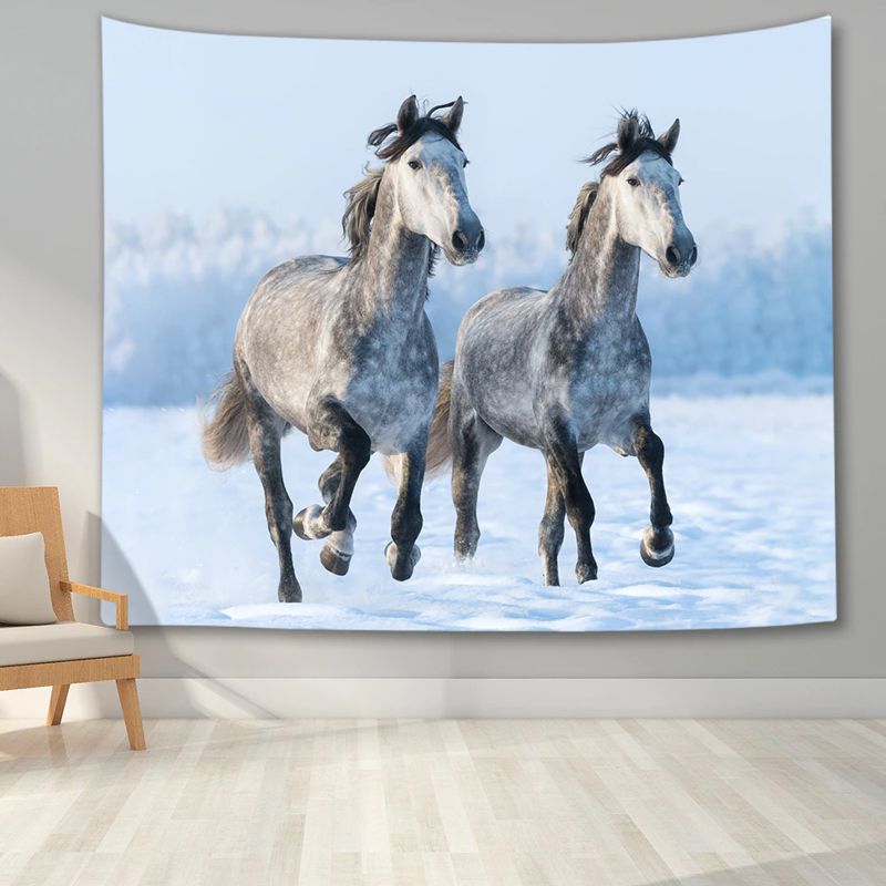 Carré décor tissu imprimés HD Chevaux tachetés gris sur la neige