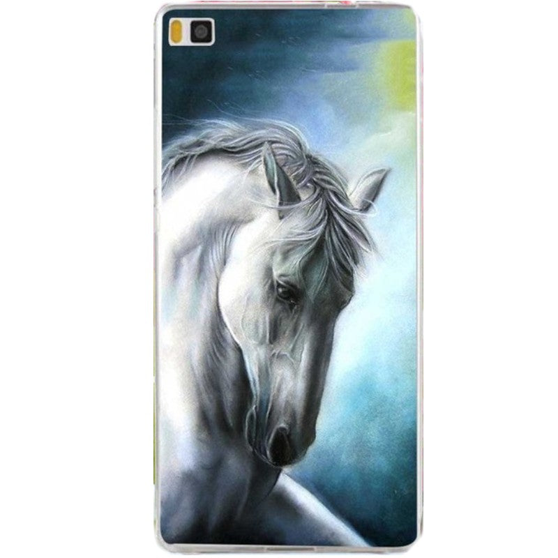 Coque pour Huawei - Cheval Blanc fond bleu
