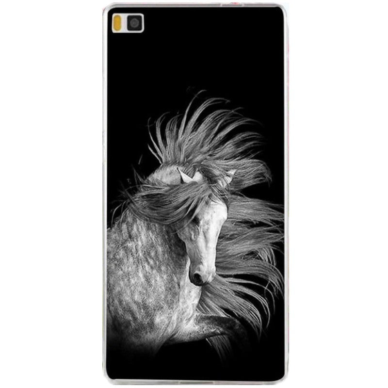 Coque pour Huawei - Cheval grande crinière fond noir