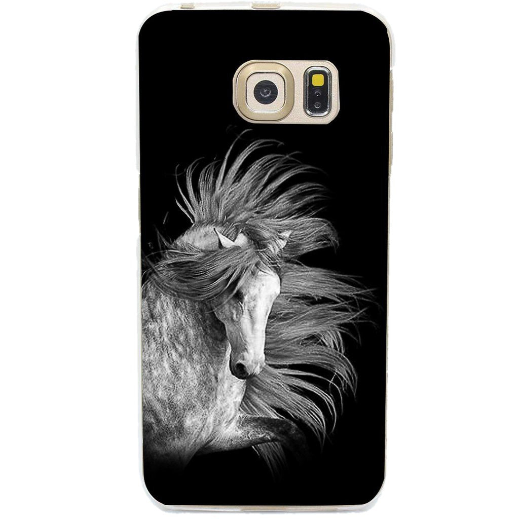 Coque pour SAMSUNG - Cheval tacheté fond noir - Séries s5, s6, s6 Edge, s7, s7 Edge, s7 Edge +