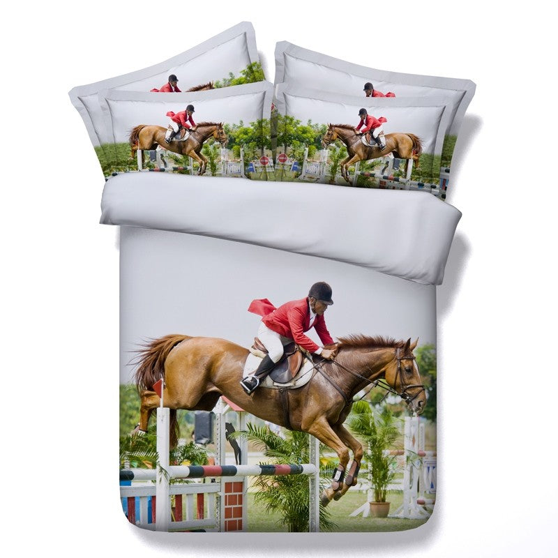 Housse de couette imprimée CSO Saut de cheval et son cavalier