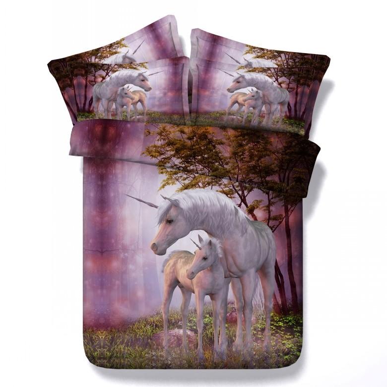 Housse de couette imprimée Cheval licorne et son bébé