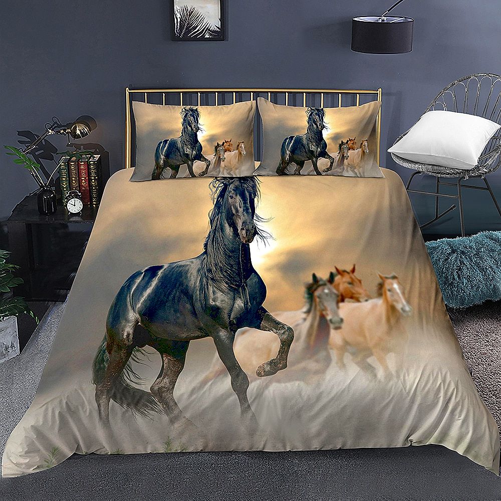 Housse de couette imprimée cheval noir