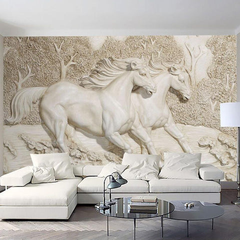 Poster mural imprimé HD - Sculpture chevaux trompe l'oeil 3D