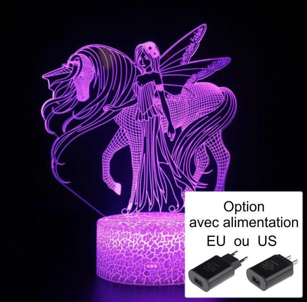 Veilleuse Licorne et Elfe 3D Laser led multicolore Option télécommande