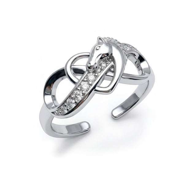 Bague - Cheval infini et coeur - argent massif et zircon