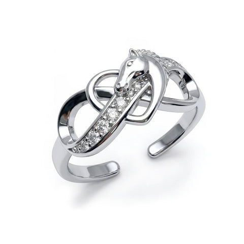Bague - Cheval infini et coeur - argent massif et zircon