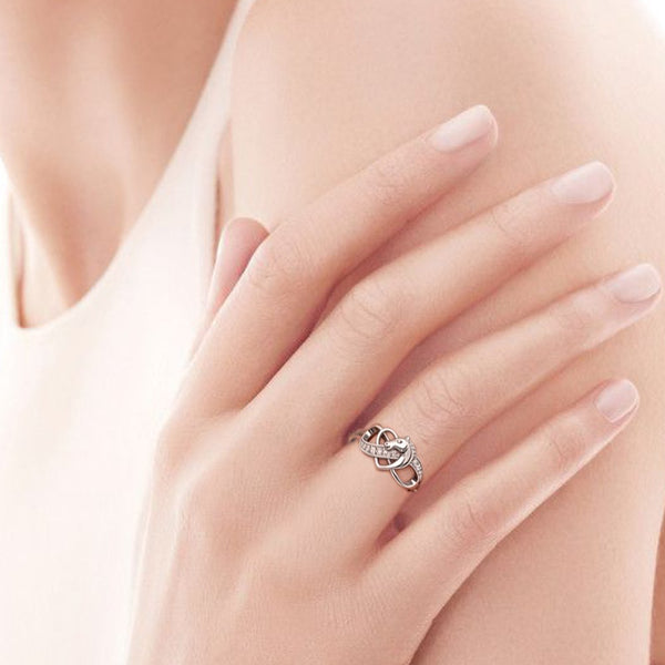 Bague - Cheval infini et coeur - argent massif et zircon