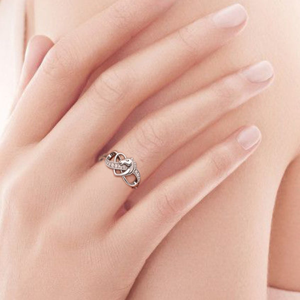 Bague - Cheval infini et coeur - argent massif et zircon