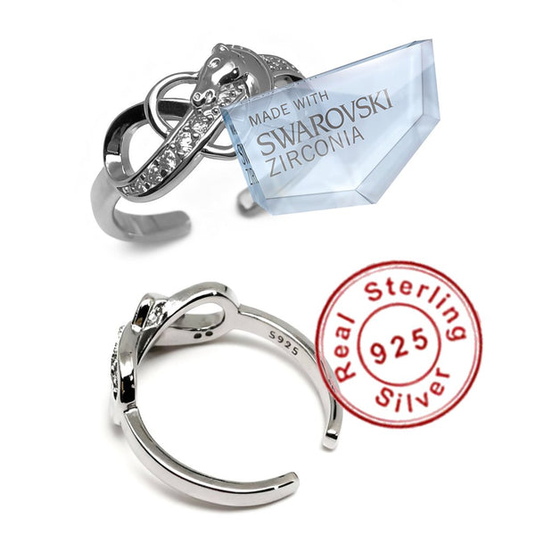 Bague - Cheval infini et coeur - argent massif et zircon