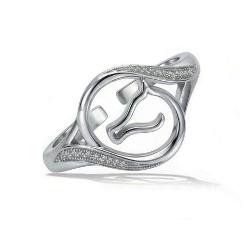 Bague - Cheval volutes- argent massif et zircon