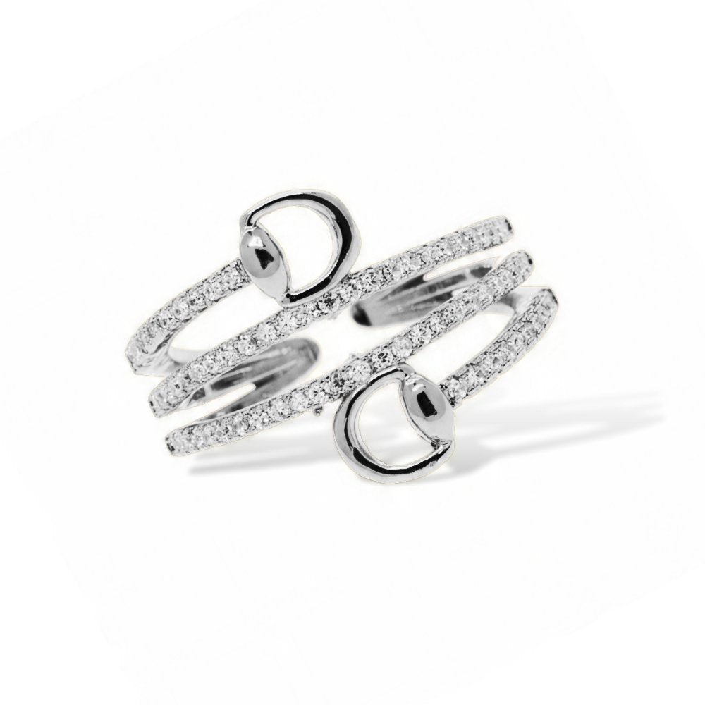 Bague - Mors de cheval - Anneau spiral incrusté de zircons - Plaqué rhodium ou or