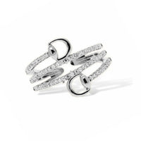 Bague - Mors de cheval - Anneau spiral incrusté de zircons - Plaqué rhodium ou or