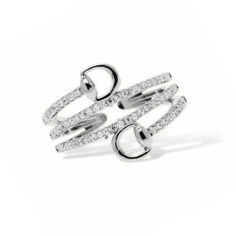Bague - Mors de cheval - Anneau spiral incrusté de zircons - Plaqué rhodium ou or