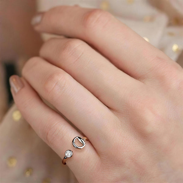 Bague - Mors de cheval et solitaire de zircons - Plaqué rhodium ou or