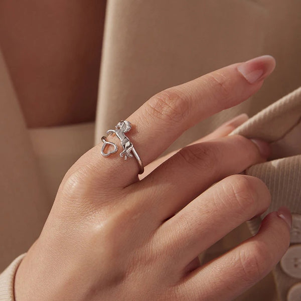 Bague Petit cheval et cœur - Argent massif