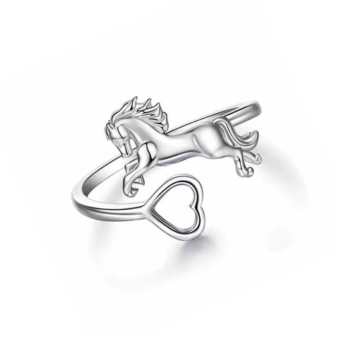 Bague Petit cheval et cœur - Argent massif