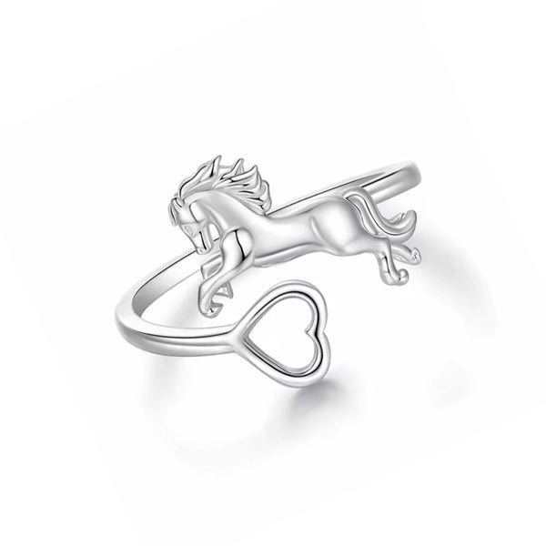 Bague Petit cheval et cœur - Argent massif