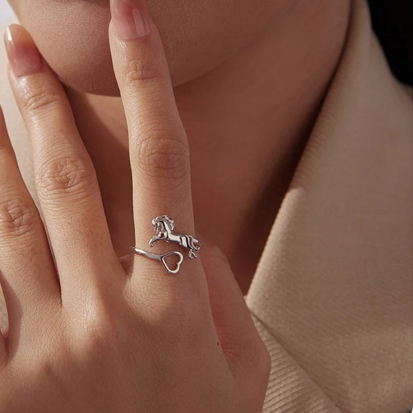 Bague Petit cheval et cœur - Argent massif