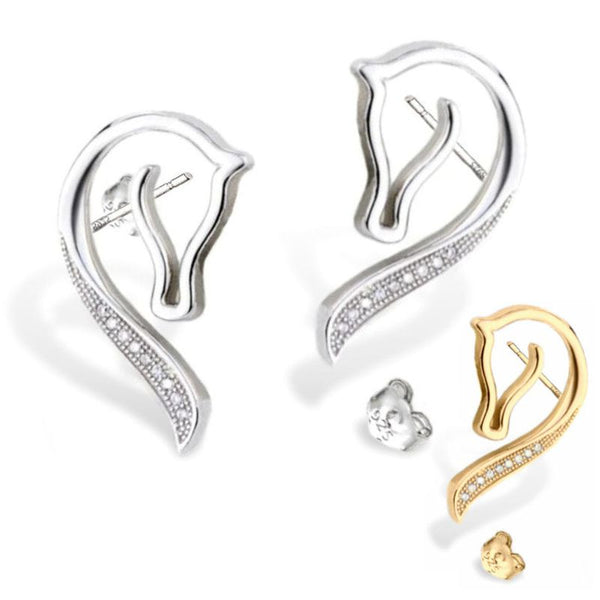 Boucles d'oreilles - Cheval - argent massif et zircon ou plaqué or