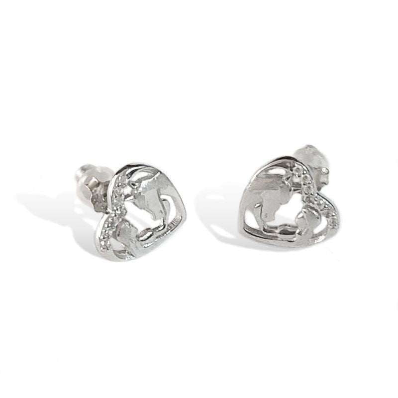 Boucles d'oreilles - Coeur Cheval fille - argent massif et zircon
