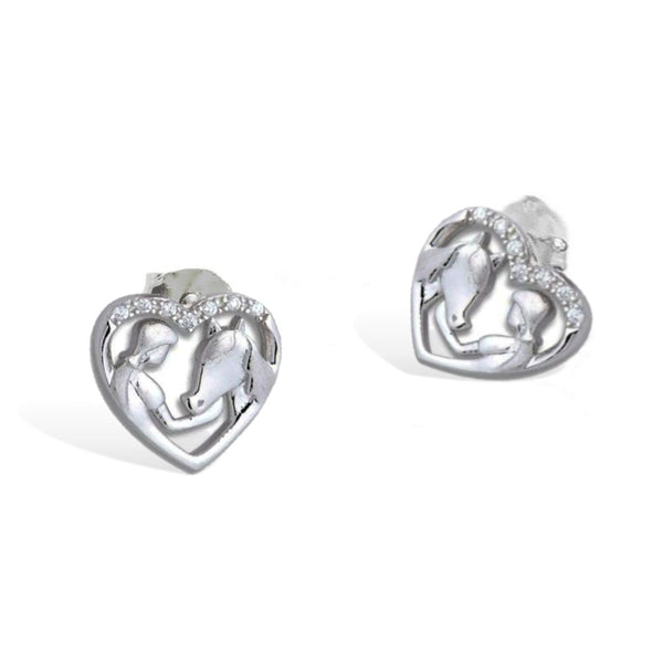 Boucles d'oreilles - Coeur Cheval fille - argent massif et zircon