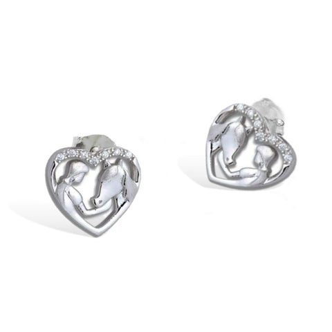 Boucles d'oreilles - Coeur Cheval fille - argent massif et zircon
