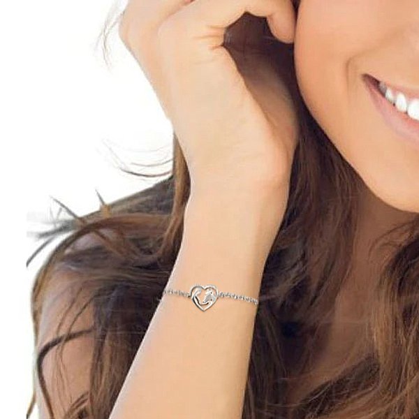 Bracelet Coeur Cheval fille - en argent massif et zircon