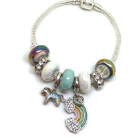 Bracelet argent - Farandole perles Poney et arc-en-ciel (2)