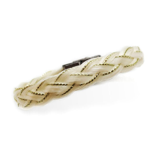 Bracelet crins de cheval Tresse 4 mèches - Fils d'or ou argent- Fermoir magnétique