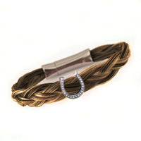 Bracelet crins de cheval Tresse 4 mèches Motif Fer à cheval et zircons