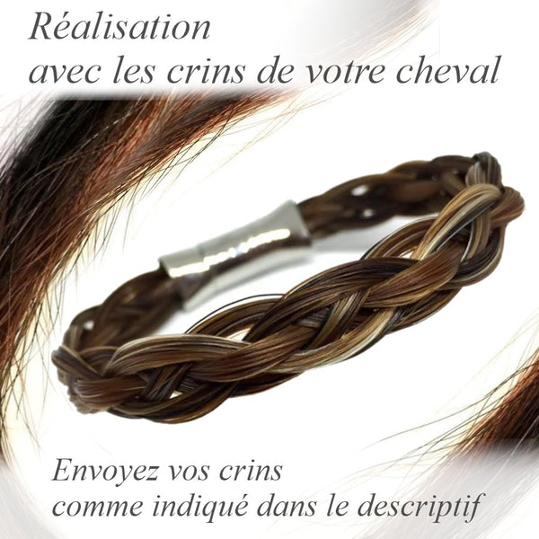 Bracelet crins de cheval Tresse 4 mèches fermoir magnétique