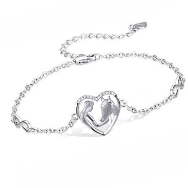 Bracelet pendentif - Coeur Cheval fille - argent massif et zircon