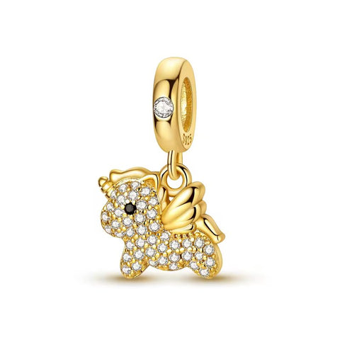 Charm Pendant - Petite licorne argent massif - Plaqué or et zircons