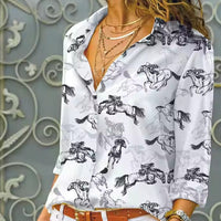Chemise blanche imprimée chevaux et leur cavalier