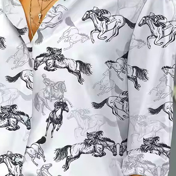 Chemise blanche imprimée chevaux et leur cavalier