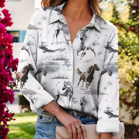 Chemise imprimée dessins de chevaux et nature