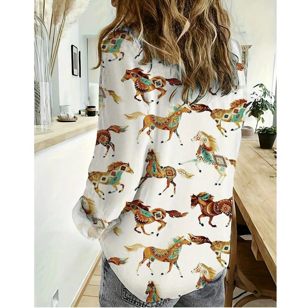 Chemise imprimée motifs chevaux multicolores