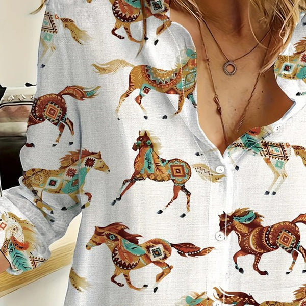 Chemise imprimée motifs chevaux multicolores