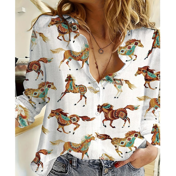 Chemise imprimée motifs chevaux multicolores