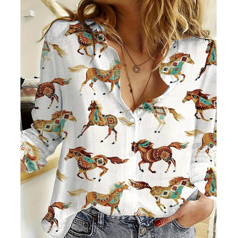 Chemise imprimée motifs chevaux multicolores