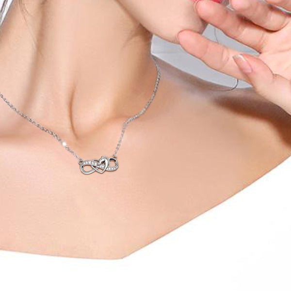 Collier pendentif - Cheval infini et coeur - argent massif et zircon